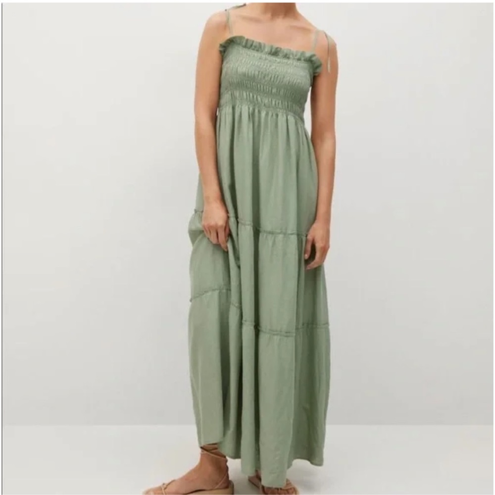 MANGO tired green summer dress